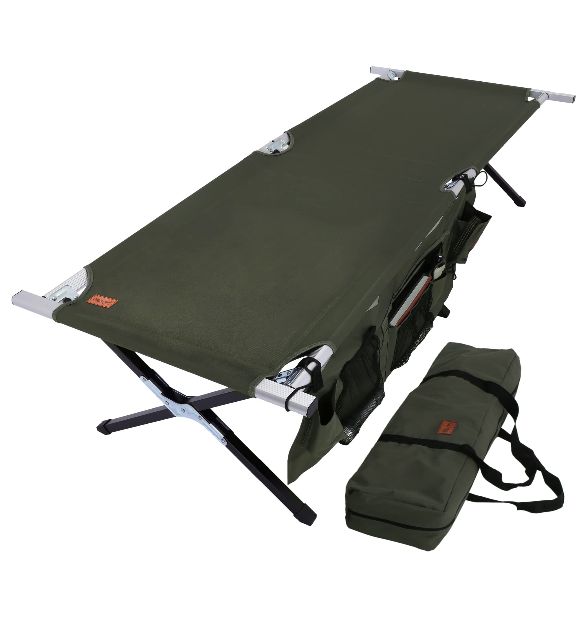 Tough Outdoors Evergreen Camping Cot XL - Cots for Sleeping - Foldable Camping Beds for Adults - XL 2 Person Portable Folding Bed - 300 lbs (136 kg) Capacity - 83” x 32” (211 x 81 cm) - Army Green