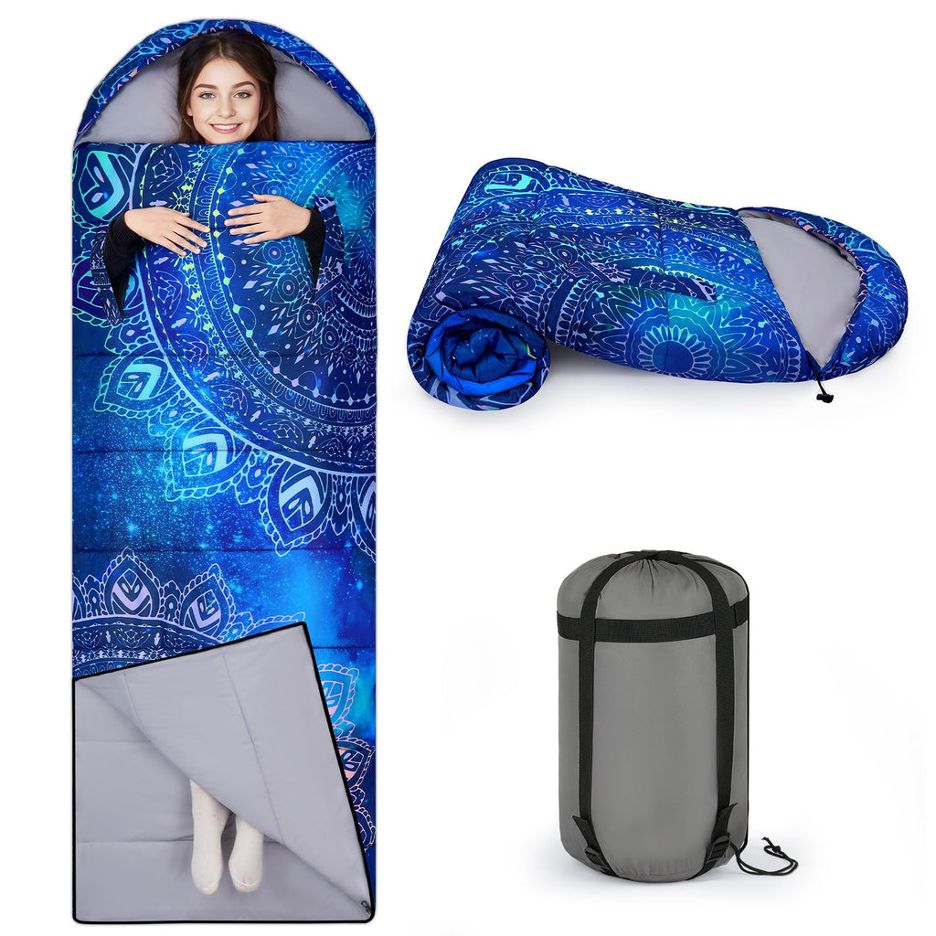 Basumee Sleeping Bags for Adults Waterproof Warm Cold Weather Sleeping Bag with Compression Bag Women Men Portable Backpacking Camping Traveling Hiking Essentials All Season Blue Purple