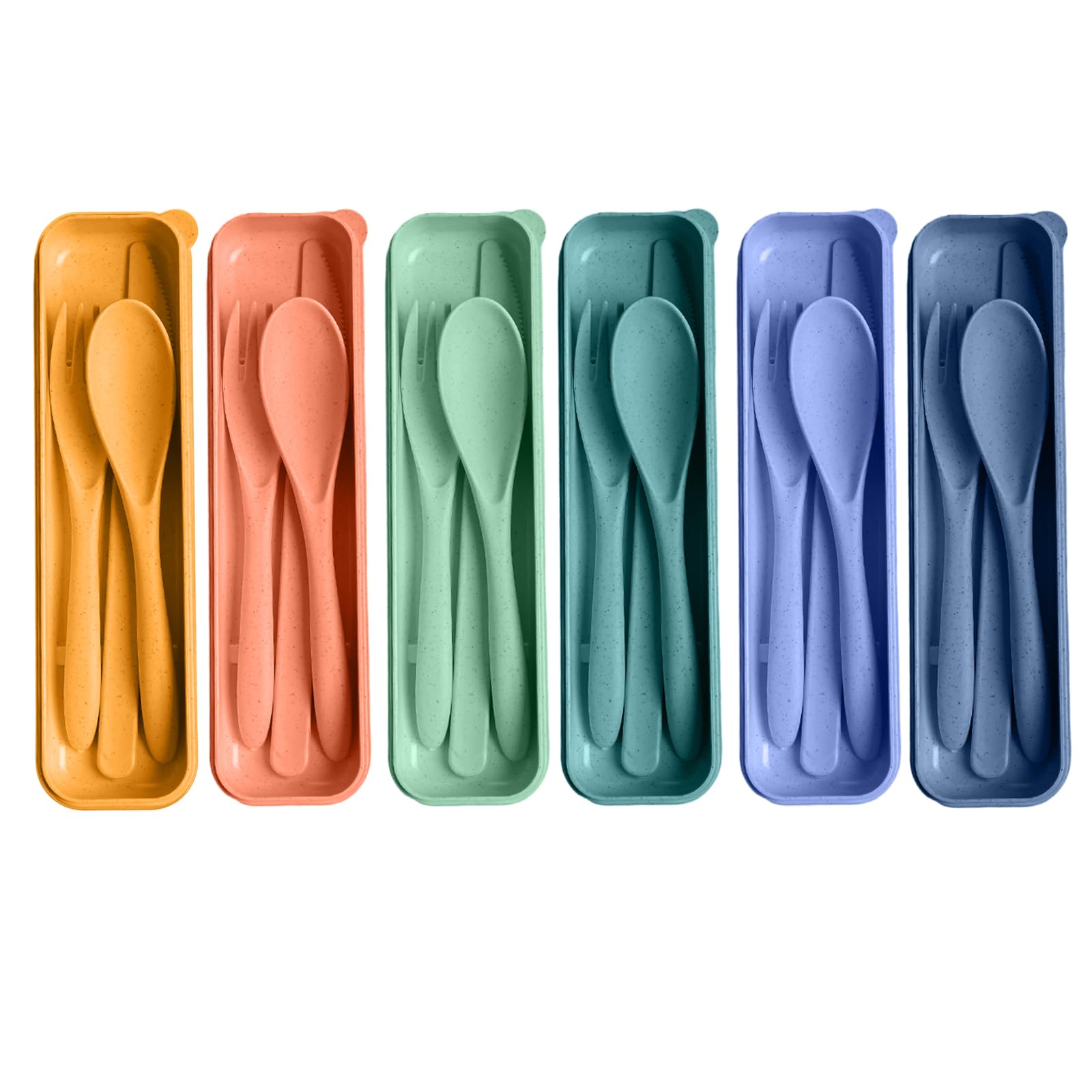 HMDZMR Travel Utensils Set with Case Camping Utensils Wheat Straw Reusable Utensils Set With Case Knife Fork and Spoon Utensils for Lunch Box (6 Pack)
