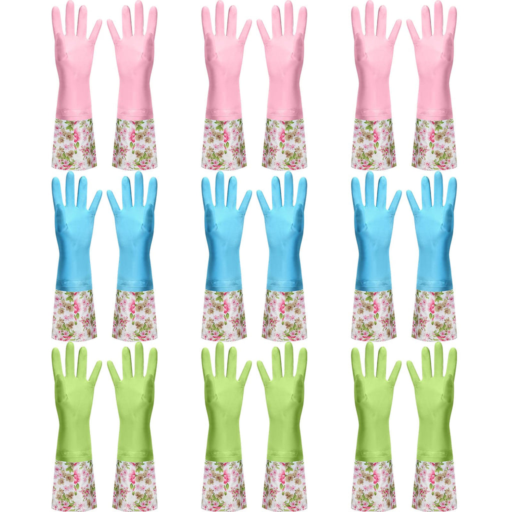 Mimorou 9 Pairs Dishwashing Rubber Gloves Long Cuff and Flock Lining Household Cleaning Gloves Reusable Cleaning Waterproof Kitchen Gloves for Cleaning Washing Working