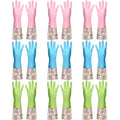 Mimorou 9 Pairs Dishwashing Rubber Gloves Long Cuff and Flock Lining Household Cleaning Gloves Reusable Cleaning Waterproof Kitchen Gloves for Cleaning Washing Working