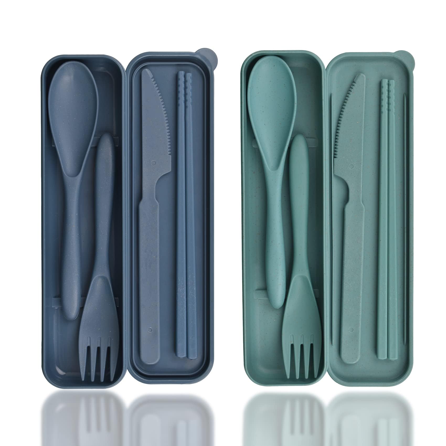 DIYJEP 2 Sets Plastic Reusable Utensils Set with Case Travel Chopsticks Fork Spoon Knife Set for Lunch Box Portable Cutlery Sets for Travel Camping Daily Use (Standard)