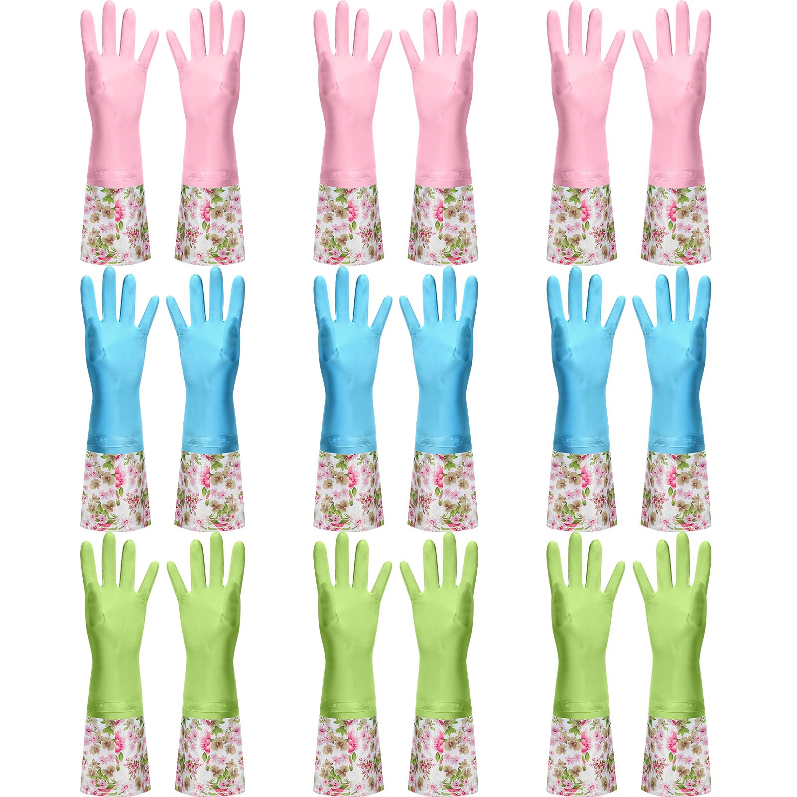 Mimorou 9 Pairs Dishwashing Rubber Gloves Long Cuff and Flock Lining Household Cleaning Gloves Reusable Cleaning Waterproof Kitchen Gloves for Cleaning Washing Working