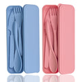 2 Sets Travel Utensils with CaseReusable Utensils for Lunch BoxPlastic Knives Spoons and Forks SetPortable Camping Utensil Sets Cutlery Set for Picnic or Daily Use Tableware(Blue + Pink)