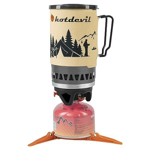 Hotdevil (1.4-Litre) Backpacking Camping Stove Portable Cooking System with Piezo Ignition Outdoor Mini Burner Camping Stove Kit Propane Ideal for Hiking Fishing Hunting Emergency & Survival
