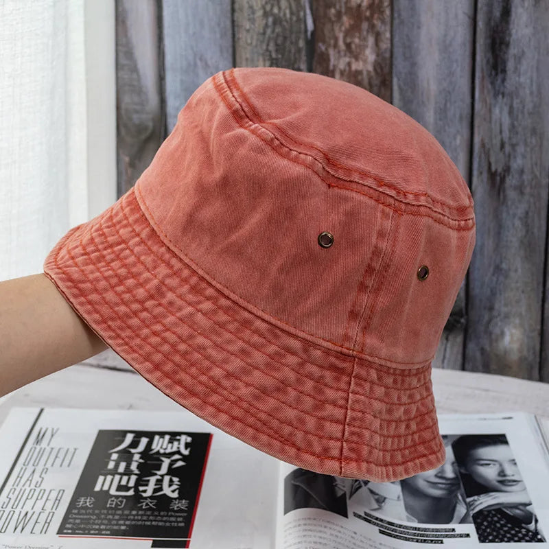 🧢 Washed Denim Bucket Hat – Unisex Panama / Fisherman Cap