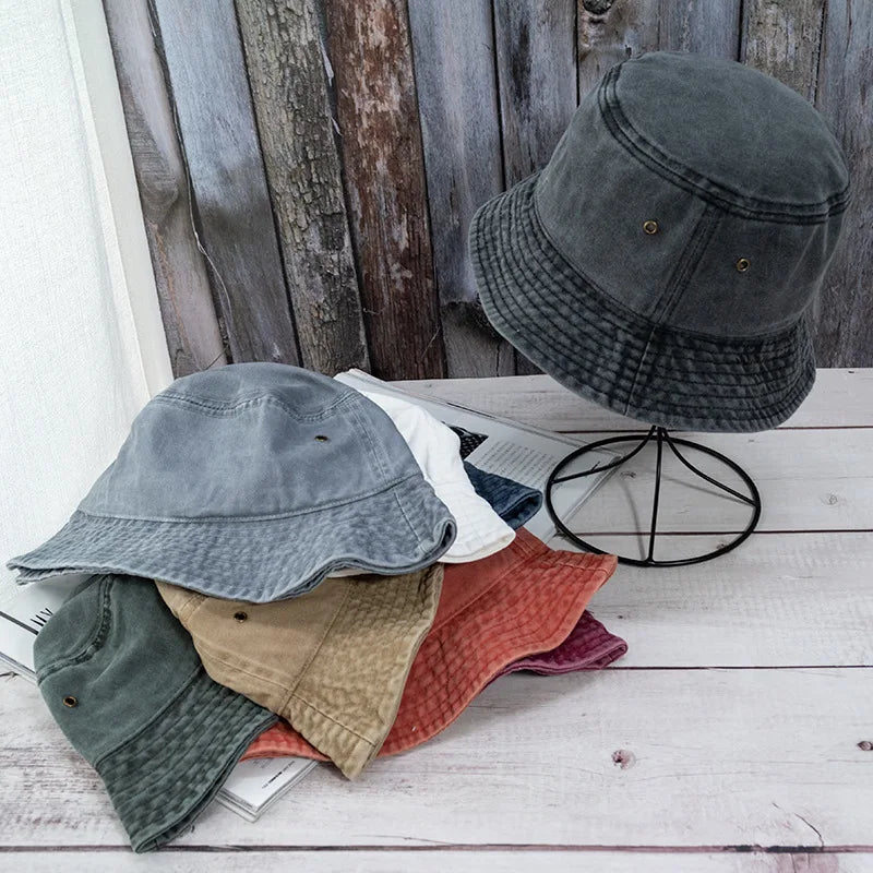 🧢 Washed Denim Bucket Hat – Unisex Panama / Fisherman Cap