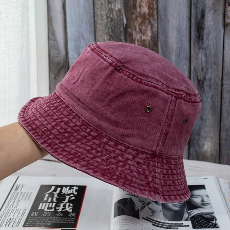 🧢 Washed Denim Bucket Hat – Unisex Panama / Fisherman Cap