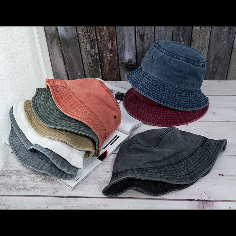 🧢 Washed Denim Bucket Hat – Unisex Panama / Fisherman Cap
