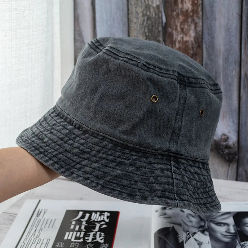 🧢 Washed Denim Bucket Hat – Unisex Panama / Fisherman Cap