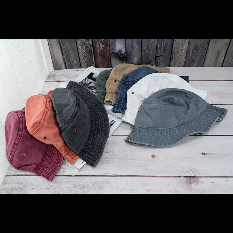 🧢 Washed Denim Bucket Hat – Unisex Panama / Fisherman Cap