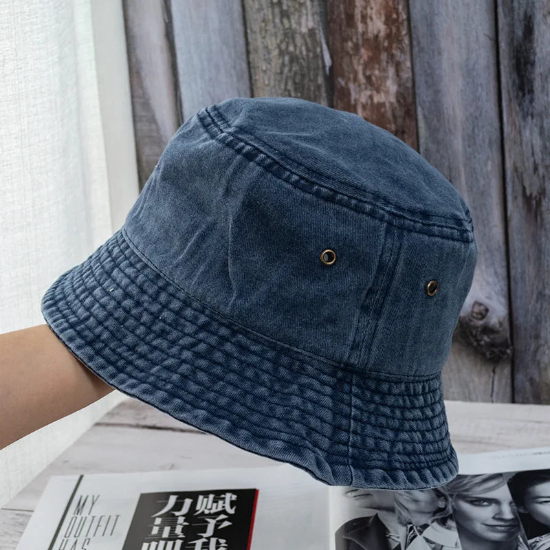 🧢 Washed Denim Bucket Hat – Unisex Panama / Fisherman Cap