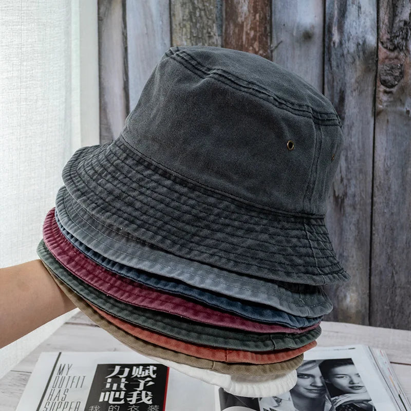 🧢 Washed Denim Bucket Hat – Unisex Panama / Fisherman Cap