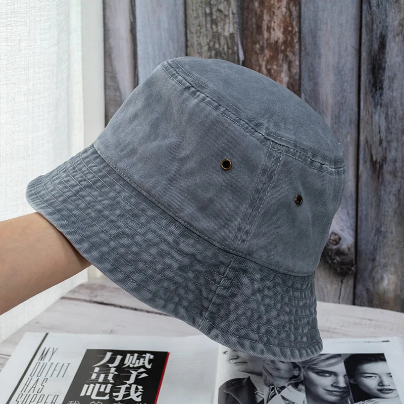 🧢 Washed Denim Bucket Hat – Unisex Panama / Fisherman Cap
