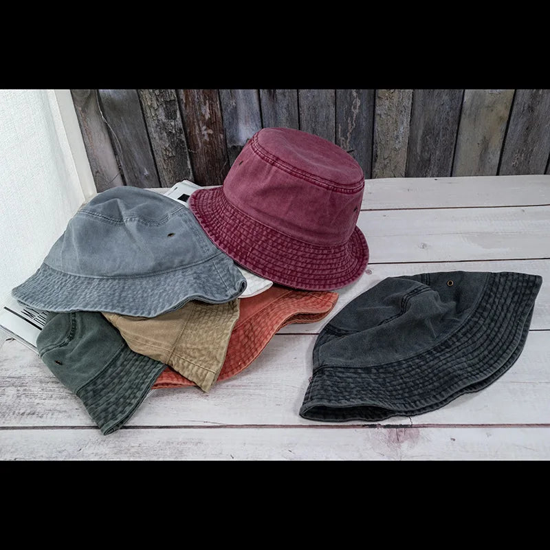 🧢 Washed Denim Bucket Hat – Unisex Panama / Fisherman Cap