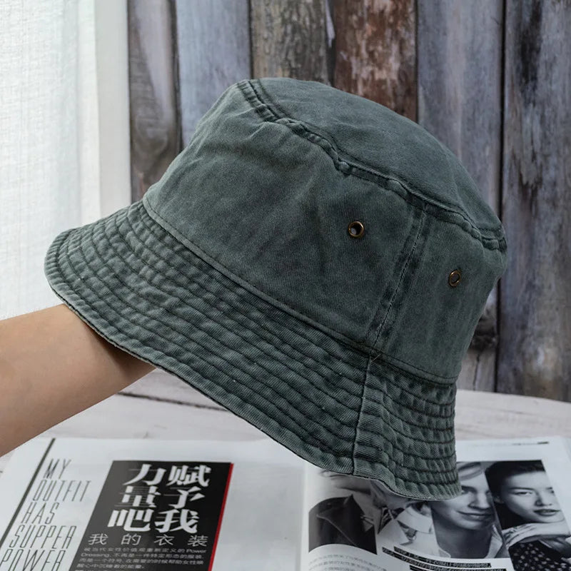 🧢 Washed Denim Bucket Hat – Unisex Panama / Fisherman Cap