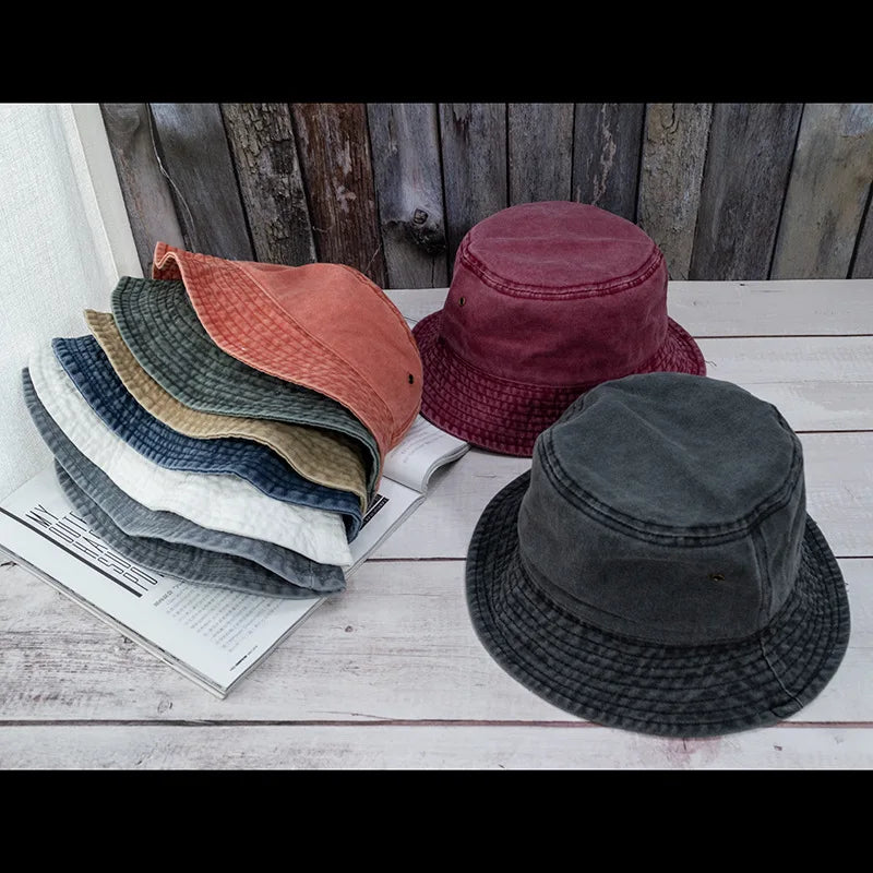 🧢 Washed Denim Bucket Hat – Unisex Panama / Fisherman Cap