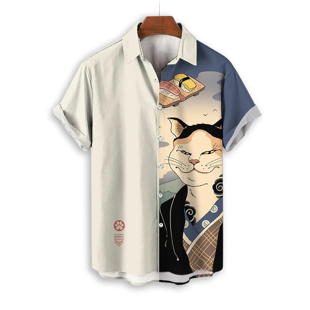 ⚔️🐱 Samurai Cat Hawaiian Shirt – Men’s Summer Top