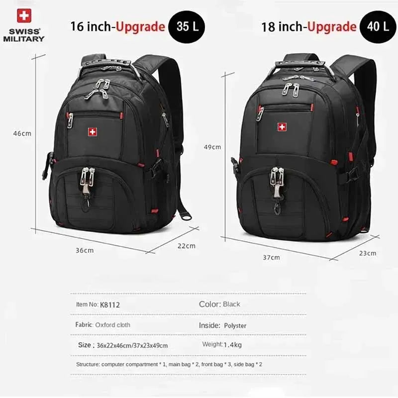 🎒 SWISS‑Style 17” Laptop Backpack | Waterproof + USB Charging