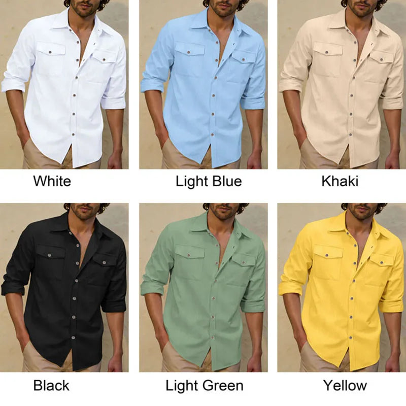🌿 New Men’s Long‑Sleeve Linen‑Blend Casual Shirt