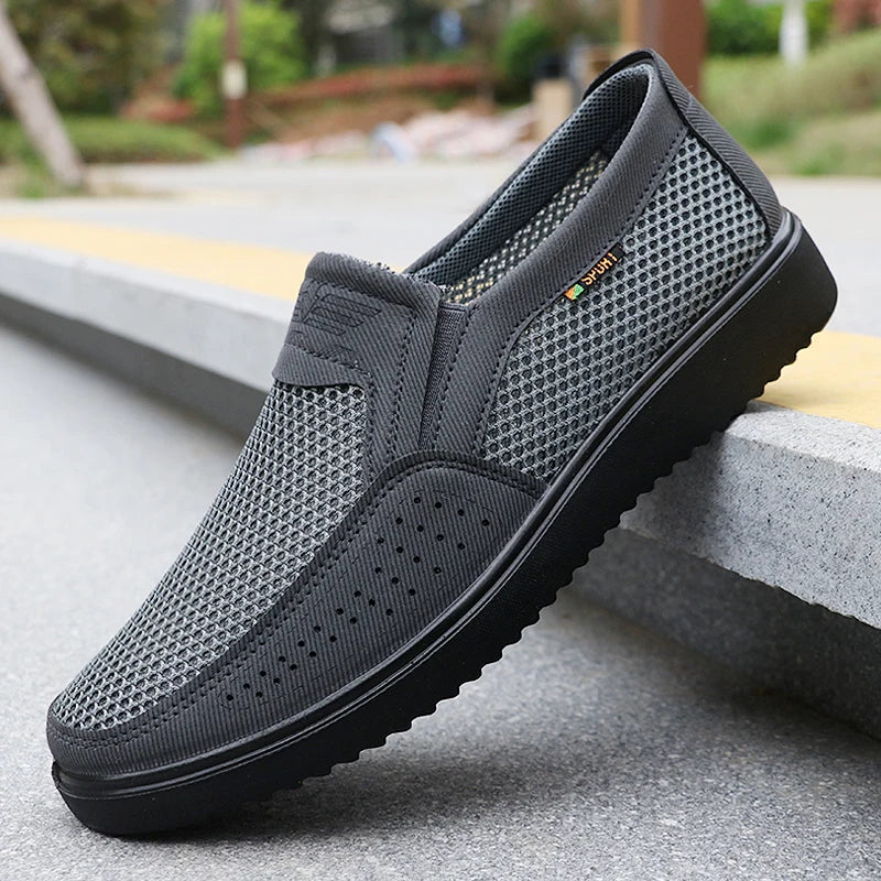 🟫 Men’s Brown Mesh Slip‑On Casual Walking Shoes