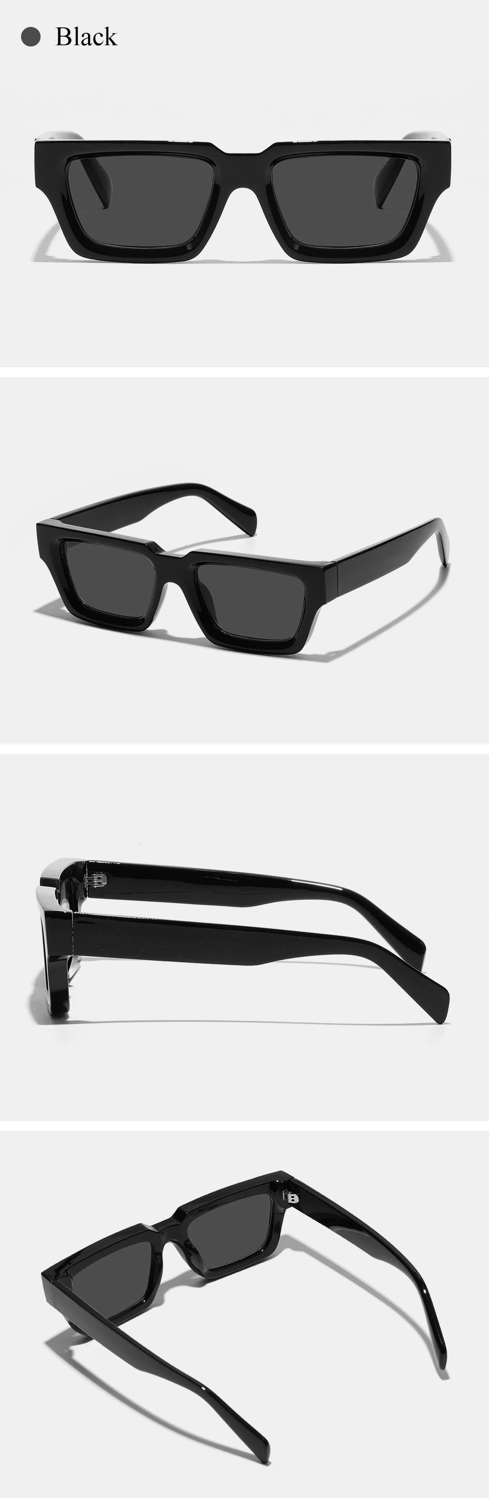 🕶️ Ruiao 2026 Black Small Rectangular Thick‑Frame Sunglasses