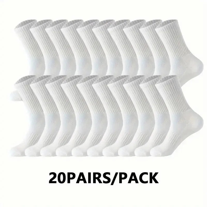 🧦 10 / 20 Pairs Neutral Solid Crew Socks | All‑Season Sports & Daily