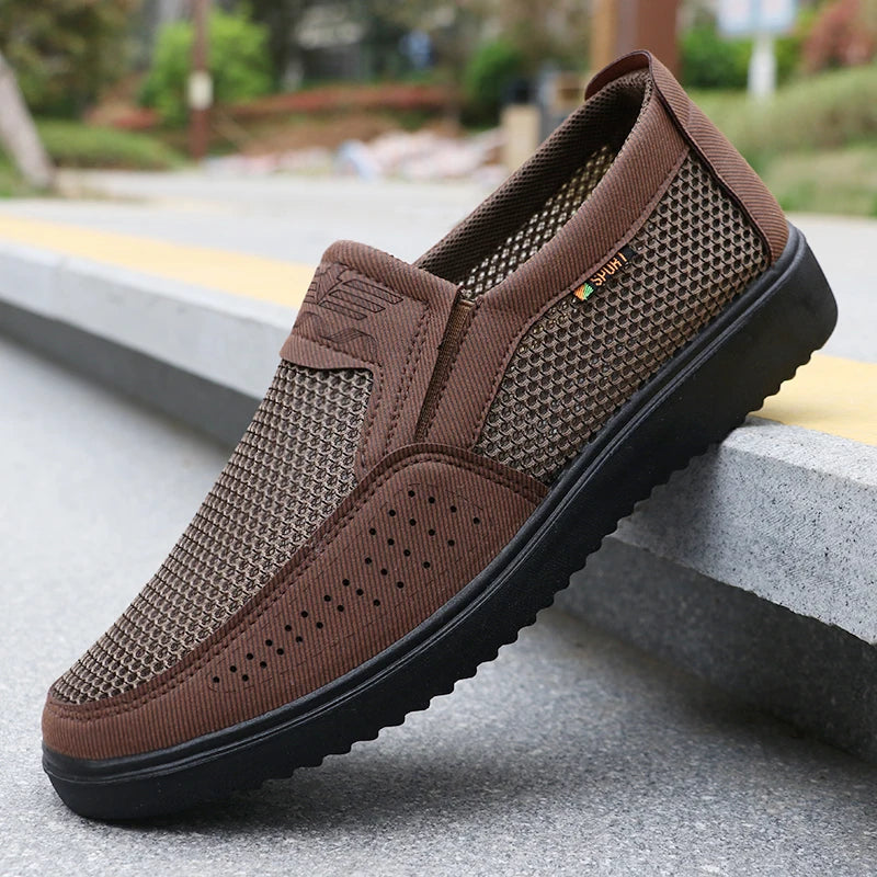 🟫 Men’s Brown Mesh Slip‑On Casual Walking Shoes