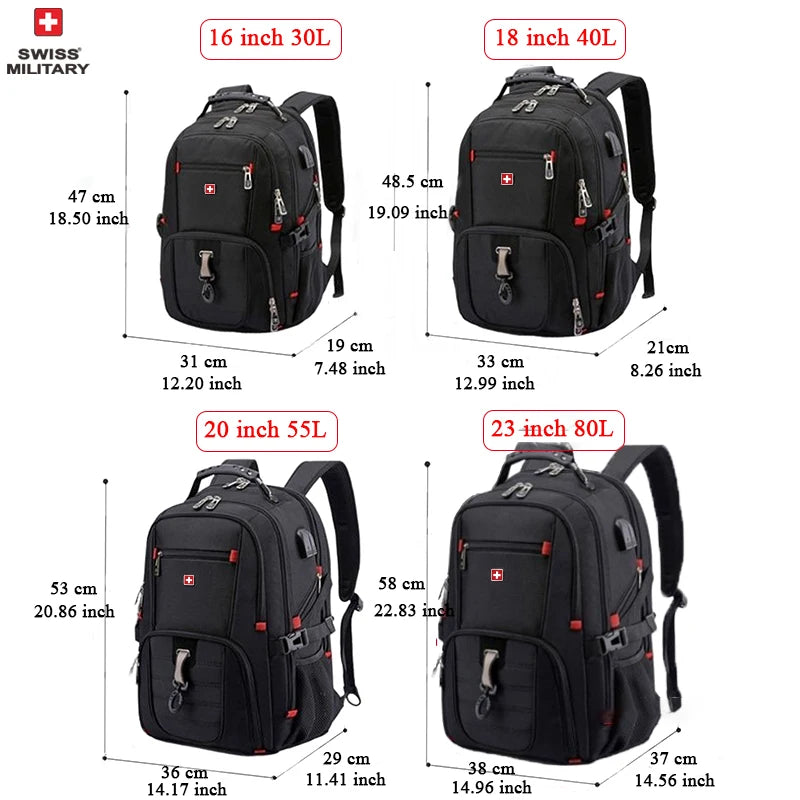 🎒 SWISS‑Style 17” Laptop Backpack | Waterproof + USB Charging