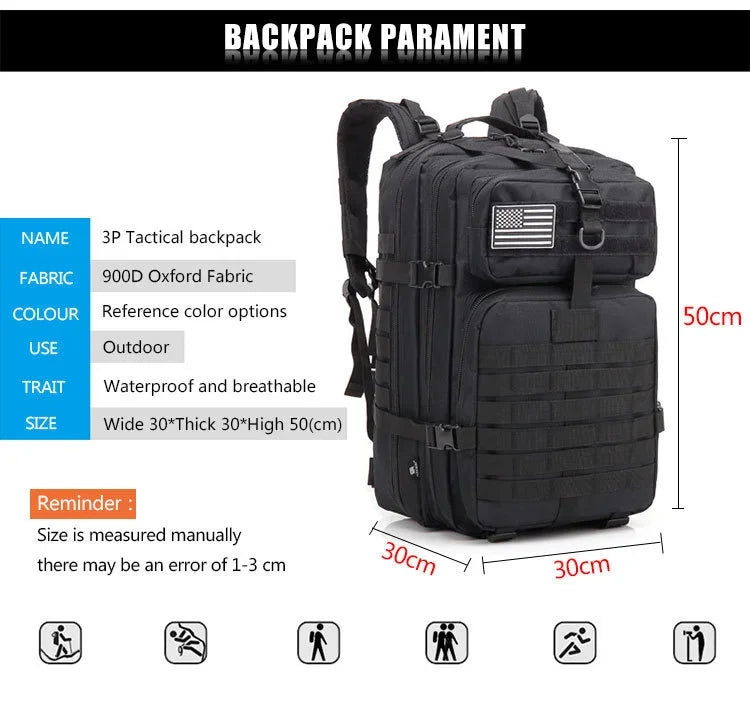 🎒 30L / 50L Tactical Backpack | MOLLE EDC Rucksack