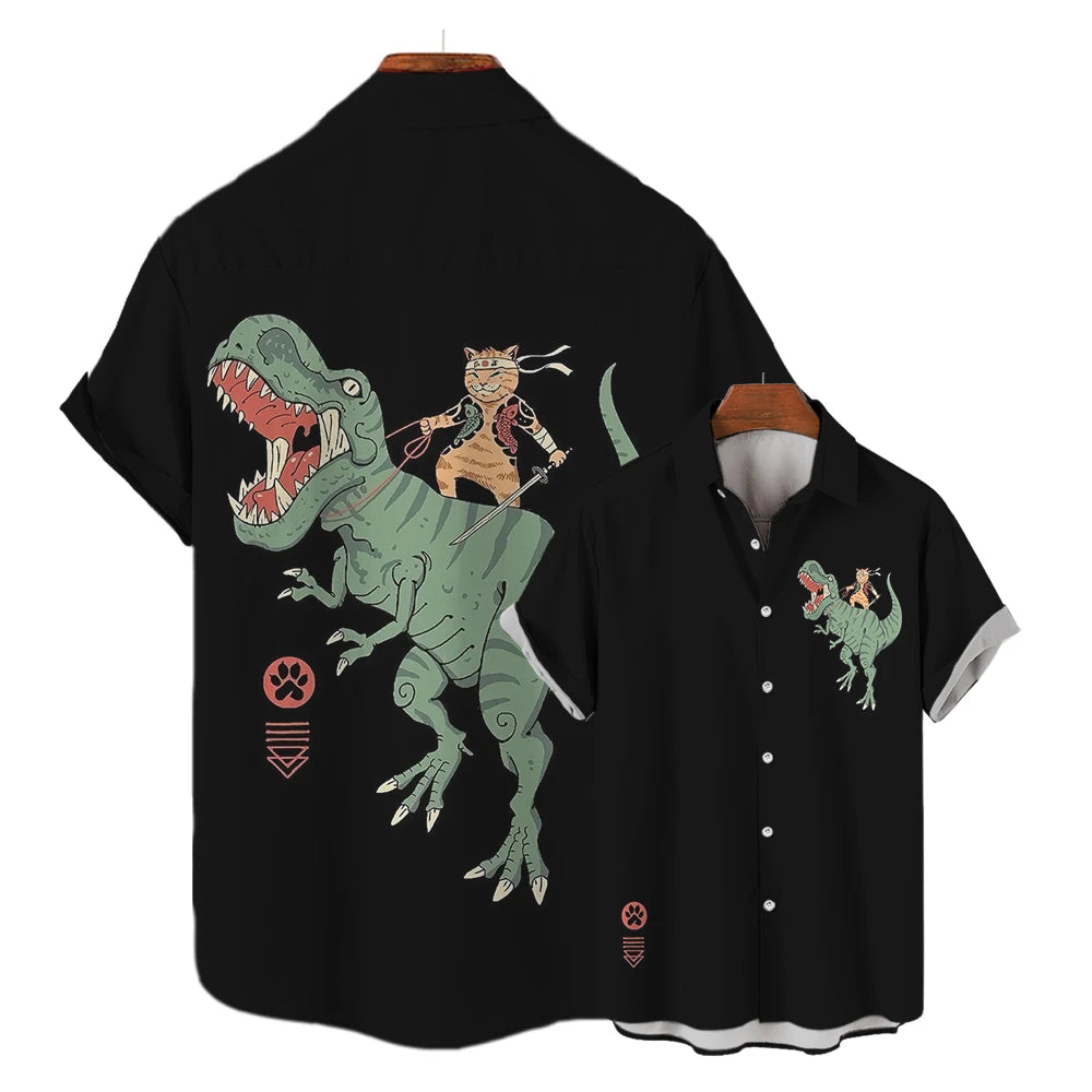 ⚔️🐱 Samurai Cat Hawaiian Shirt – Men’s Summer Top