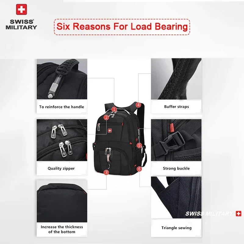 🎒 SWISS‑Style 17” Laptop Backpack | Waterproof + USB Charging
