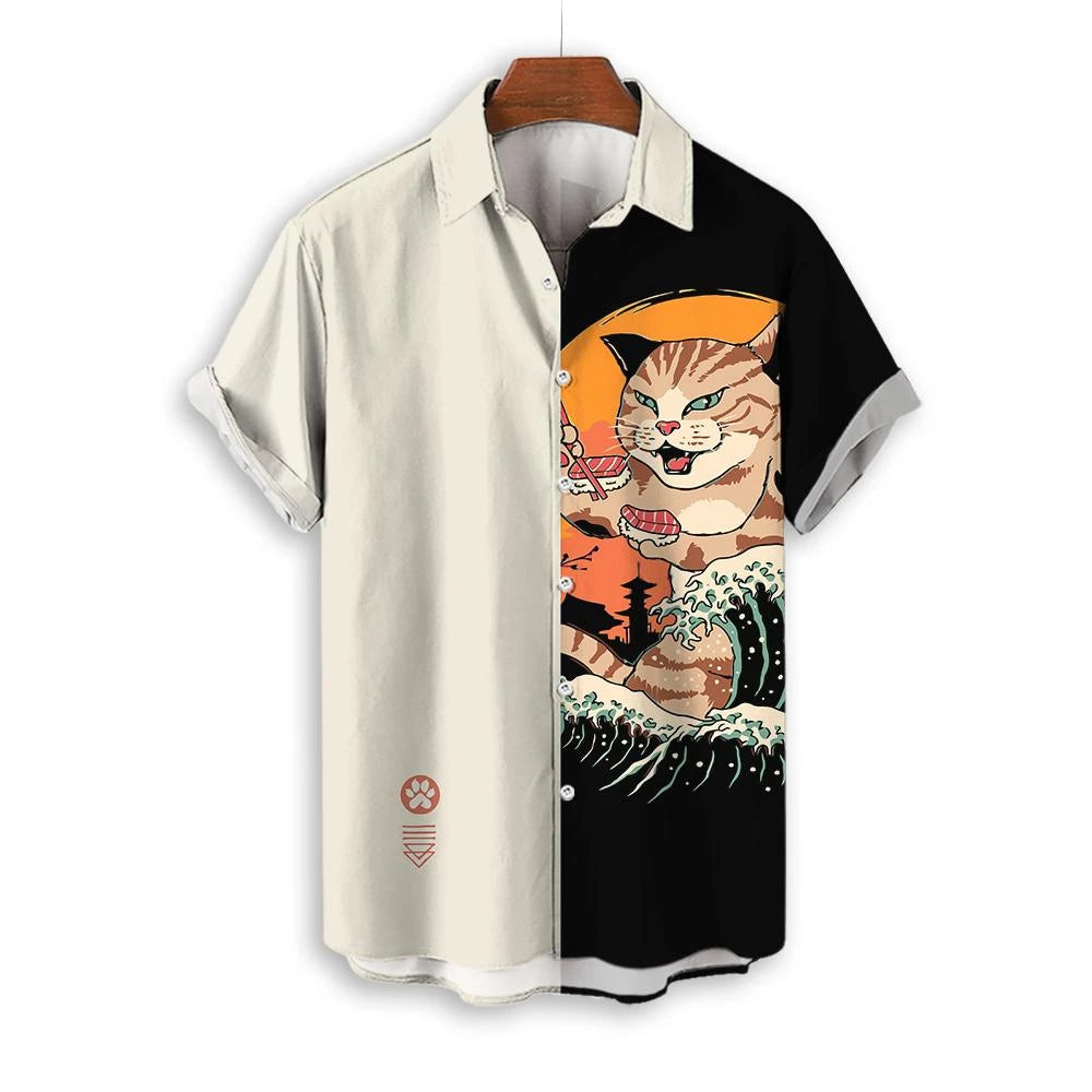 ⚔️🐱 Samurai Cat Hawaiian Shirt – Men’s Summer Top