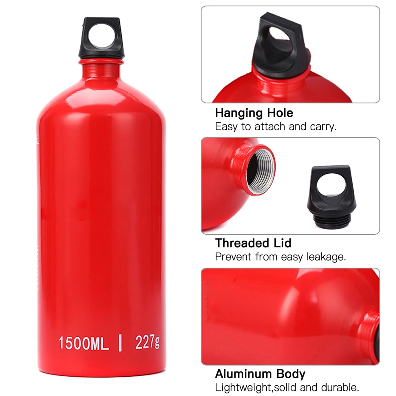 Oil-burning 1.5L Aluminum Fuel Bottle | Alcohol / Liquid Fuel Container for Camping, Hiking & Backpacking