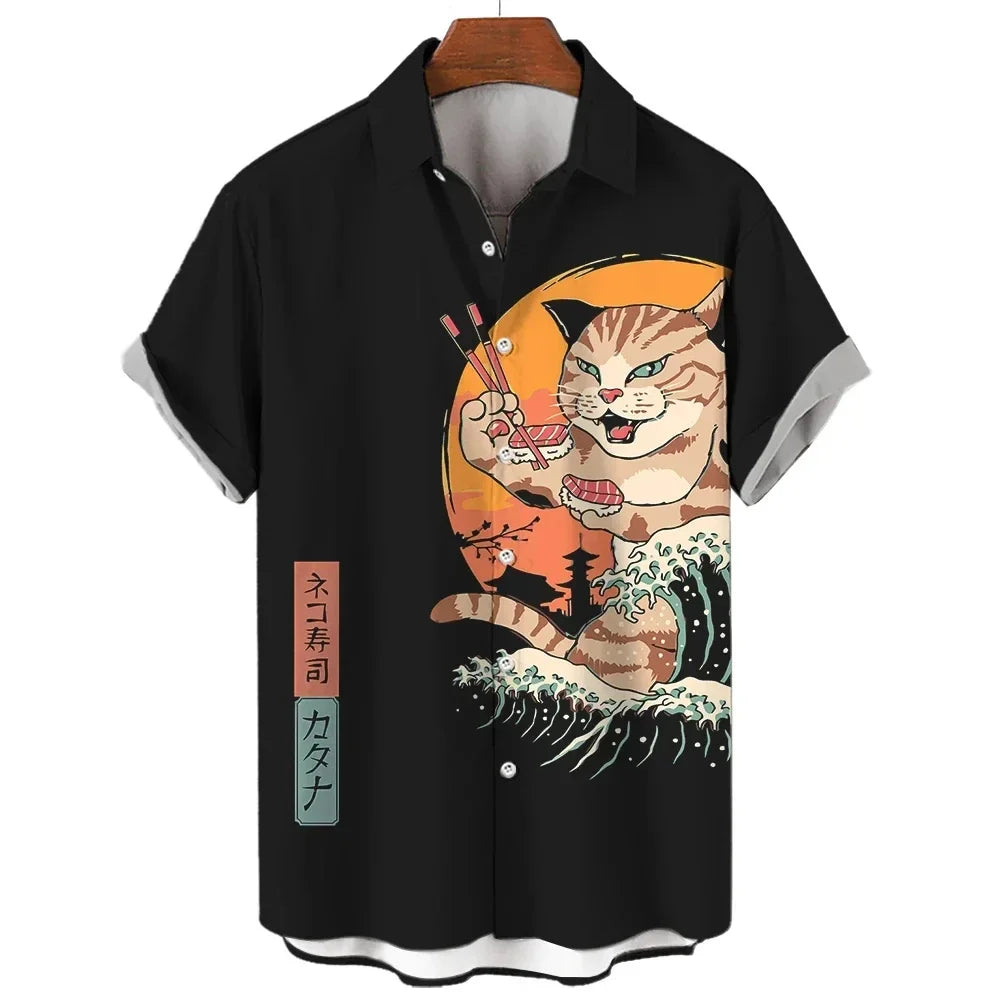 ⚔️🐱 Samurai Cat Hawaiian Shirt – Men’s Summer Top