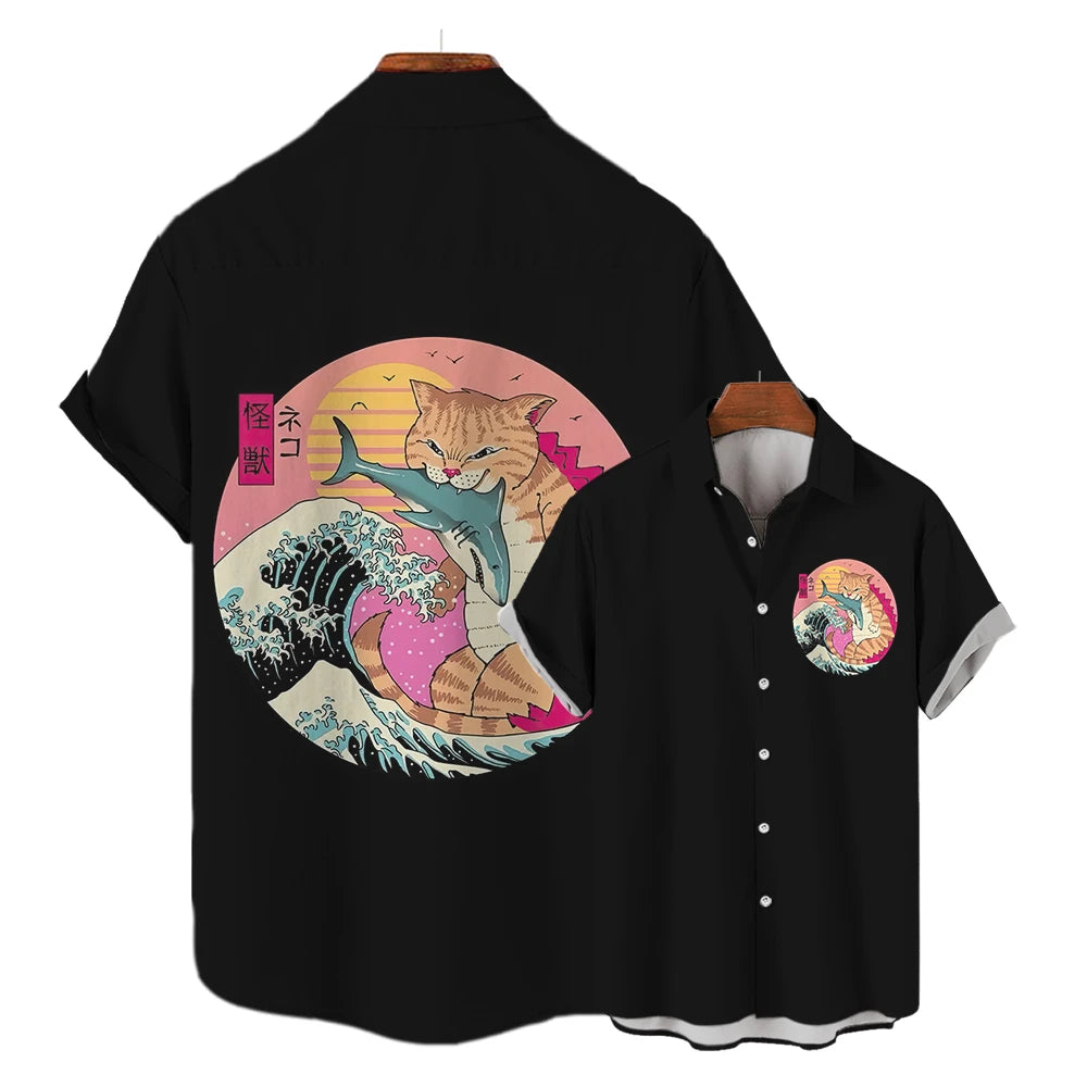⚔️🐱 Samurai Cat Hawaiian Shirt – Men’s Summer Top