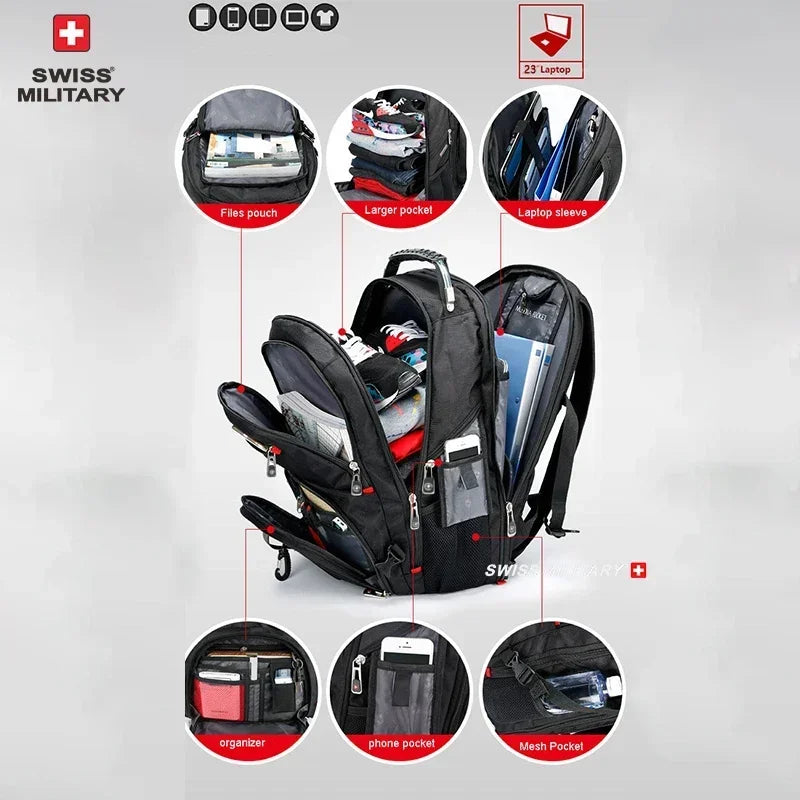 🎒 SWISS‑Style 17” Laptop Backpack | Waterproof + USB Charging