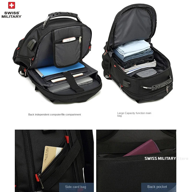 🎒 SWISS‑Style 17” Laptop Backpack | Waterproof + USB Charging