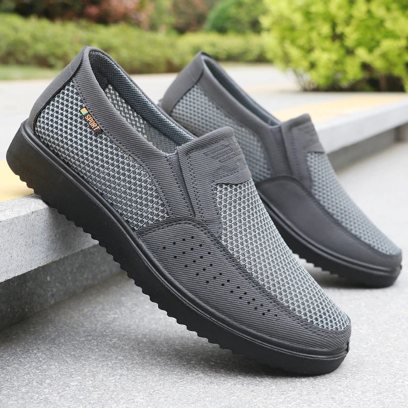 🟫 Men’s Brown Mesh Slip‑On Casual Walking Shoes