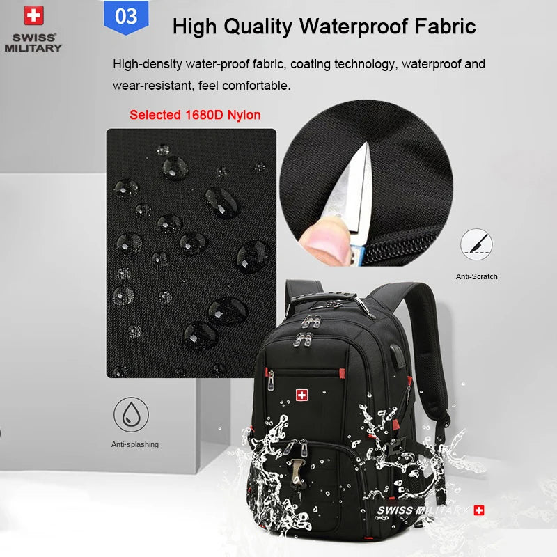🎒 SWISS‑Style 17” Laptop Backpack | Waterproof + USB Charging
