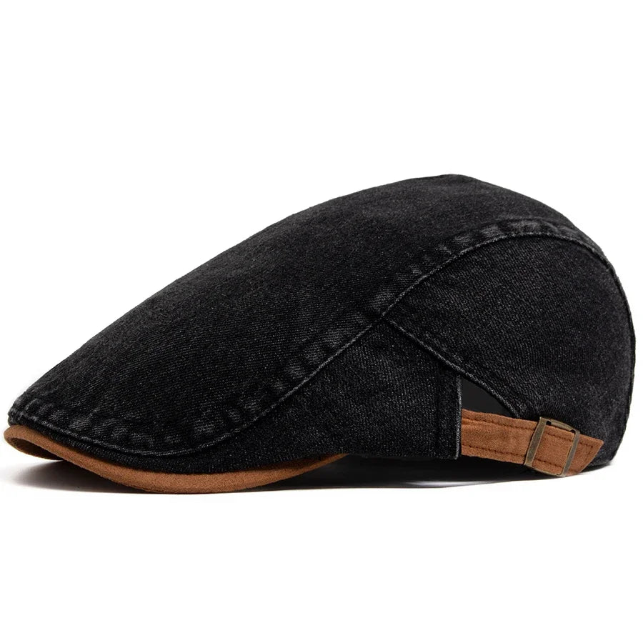 🧢 Denim Cotton Patchwork Newsboy Cap – Vintage Baker Boy Style