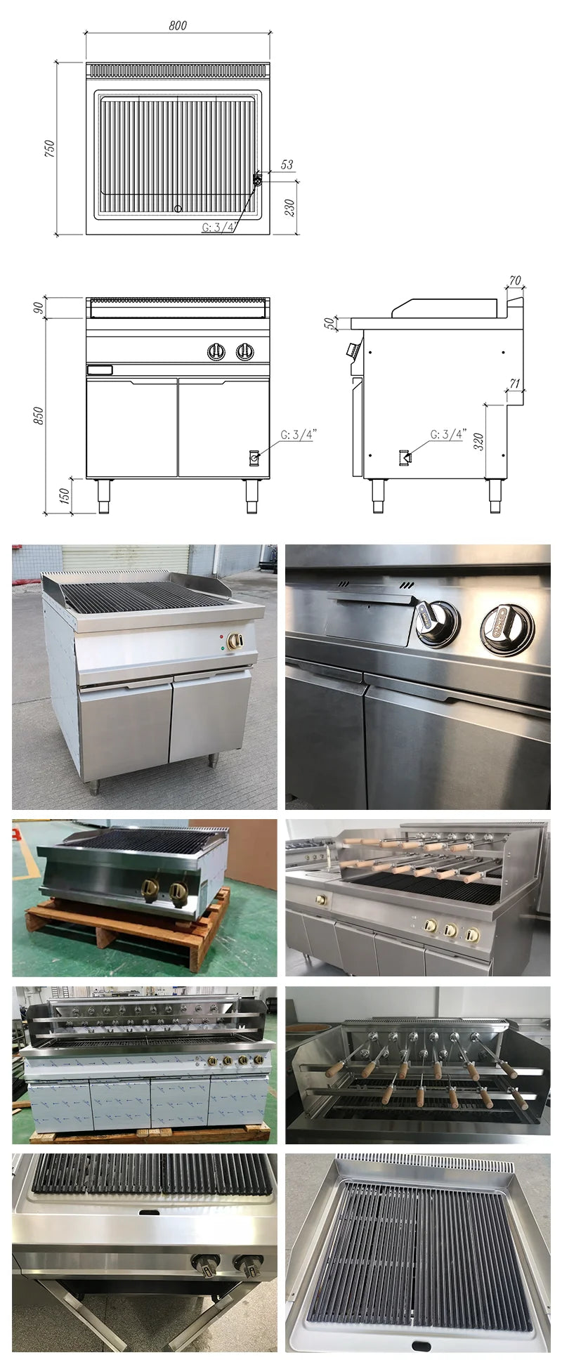 Commercial Electric Chargrill with Cabinet Electric Grill Griddle Stainless Steel BBQ Grill for Hotel & Restaurant
