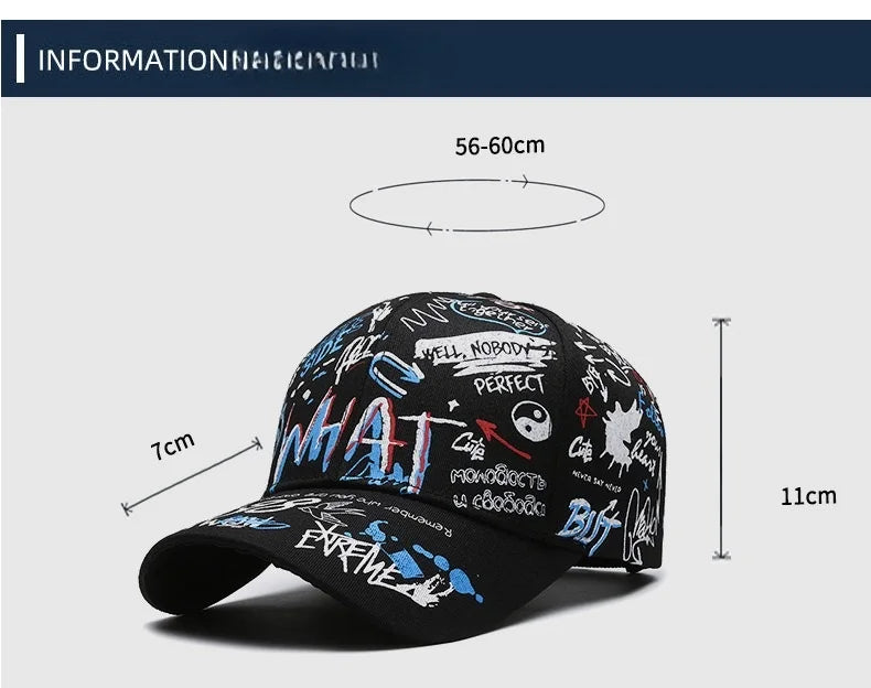 🧢 New Graffiti Printed Baseball Cap – Unisex Hip‑Hop Snapback