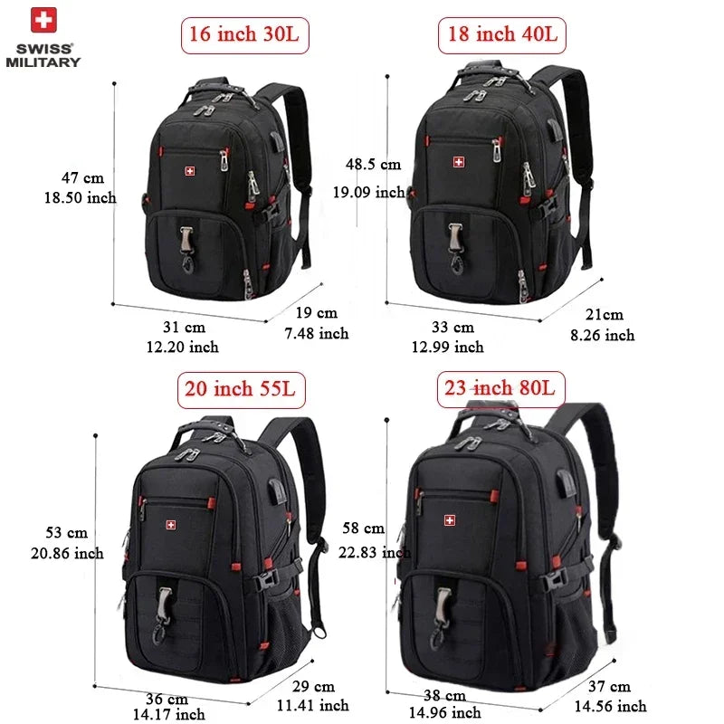 🎒 SWISS‑Style 17” Laptop Backpack | Waterproof + USB Charging