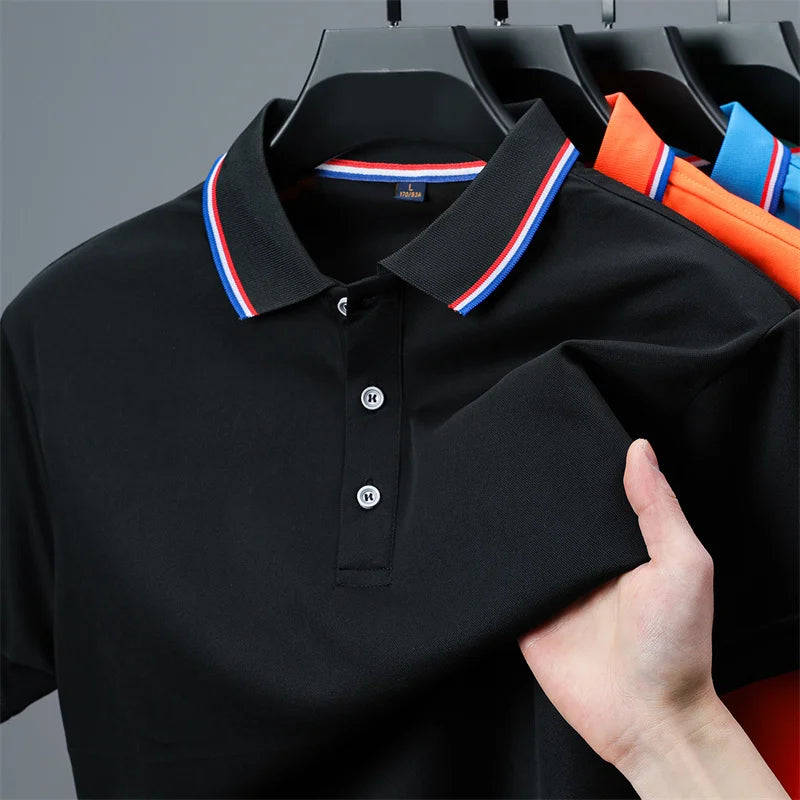 🧥 Men’s Solid Colour Short Sleeve Polo Shirt – Summer Essential