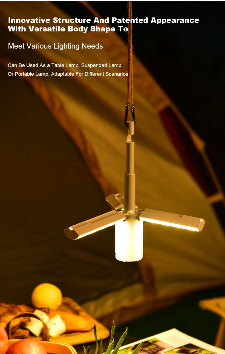 Outdoor Camping Light Portable Lantern Folding Rechargeable 3 Modes Dimmable for Outdoor Indoor Camping Tent Emergency Lighting