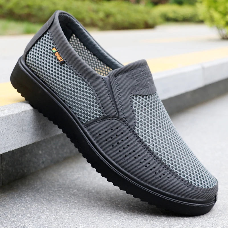🟫 Men’s Brown Mesh Slip‑On Casual Walking Shoes
