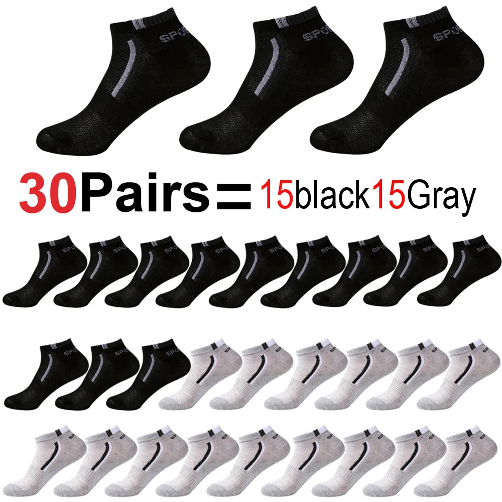 🧦 30 Pairs Men’s Mesh Ankle Socks | Color‑Block Sports & Casual