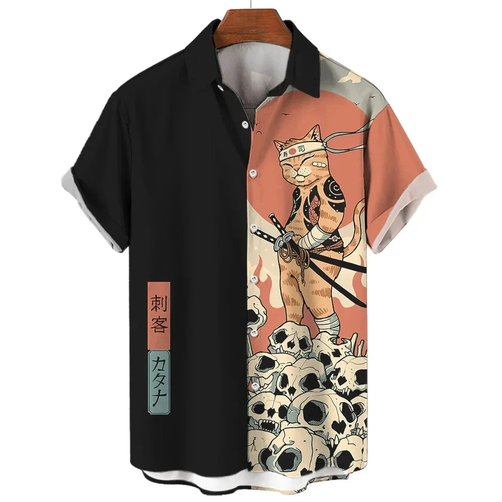 ⚔️🐱 Samurai Cat Hawaiian Shirt – Men’s Summer Top