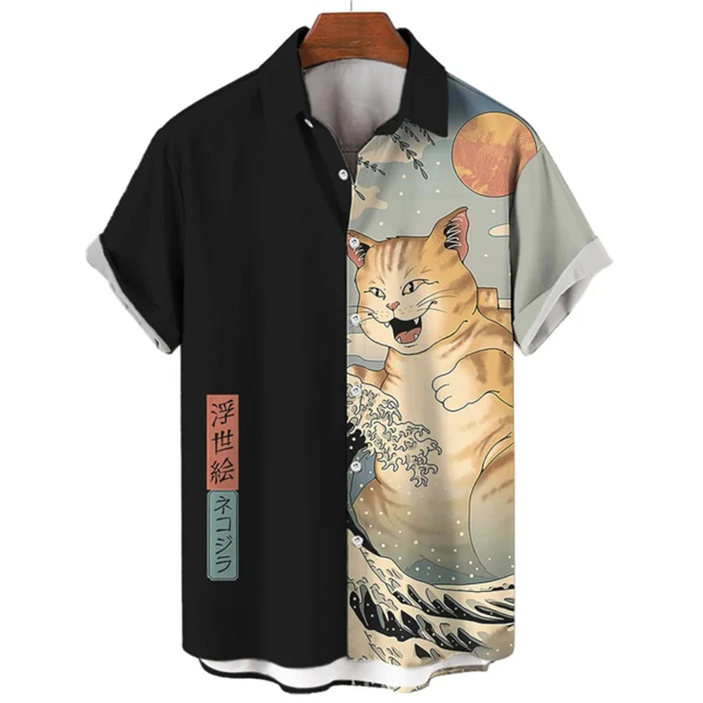 ⚔️🐱 Samurai Cat Hawaiian Shirt – Men’s Summer Top